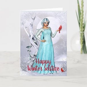 Tarjeta de solsticio de invierno de cardenal de fa