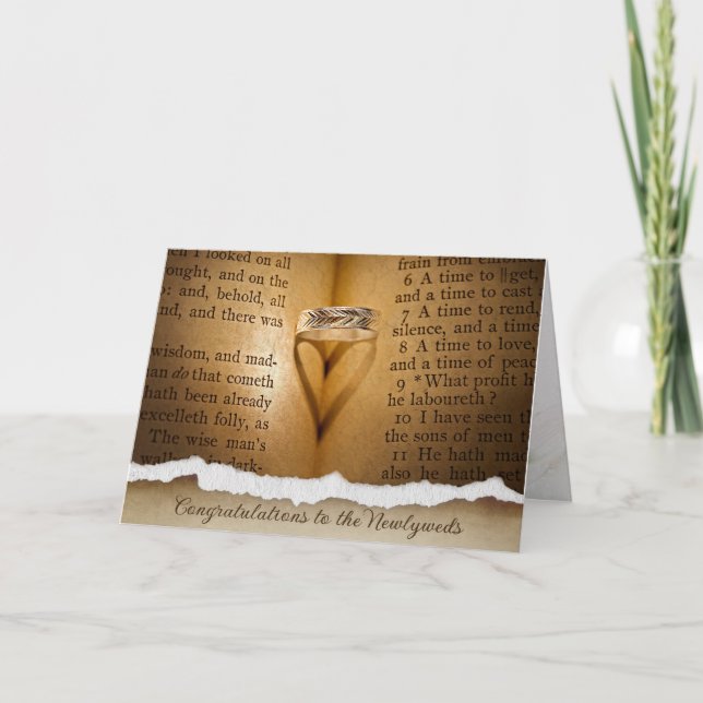 Tarjeta de sombra de corazón del anillo del boda (Anverso)