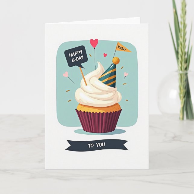 Tarjeta de sombrero de cumpleaños festivo (Anverso)
