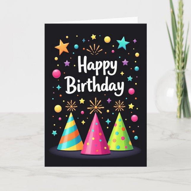 Tarjeta de sombrero de fiesta alegre (Anverso)