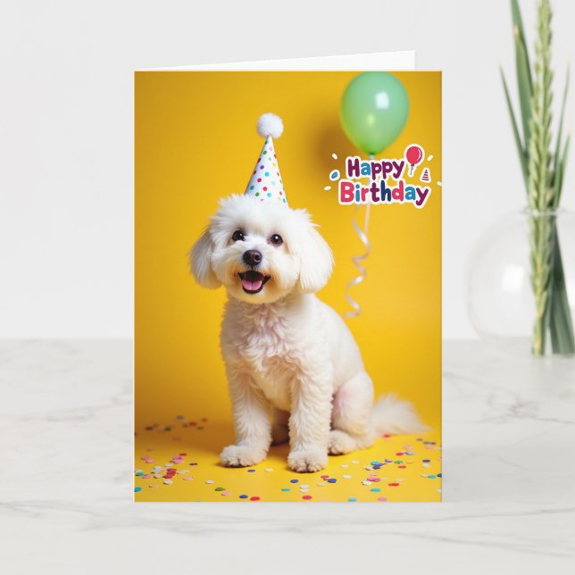 Tarjeta de sombrero de fiesta de cachorro juguetón (Anverso)