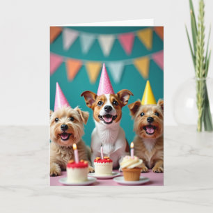 Tarjeta de sombrero de fiesta de cachorros alegres