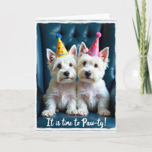 Tarjeta de sombrero de fiesta de cachorros festivo