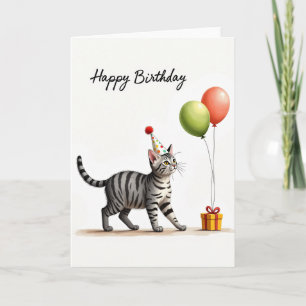 Tarjeta de sombrero de fiesta de felino a rayas