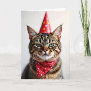 Tarjeta de sombrero de fiesta de gato caprichoso