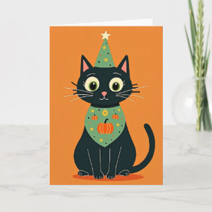 Tarjeta de sombrero de fiesta de gato negro