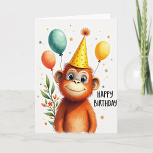 Tarjeta de sombrero de fiesta de mono alegre