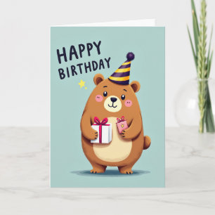 Tarjeta de sombrero de fiesta de oso alegre