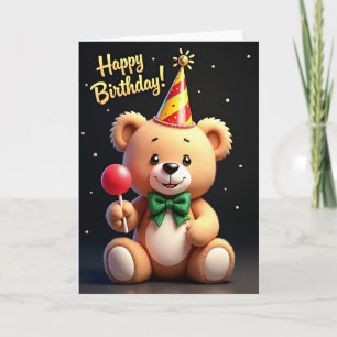 Tarjeta de sombrero de fiesta de oso dulce
