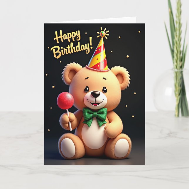 Tarjeta de sombrero de fiesta de oso dulce (Anverso)