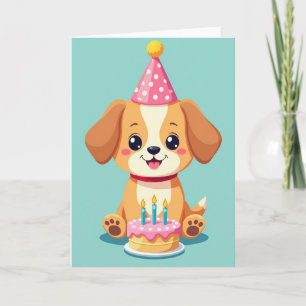 Tarjeta de sombrero de fiesta de perro animado