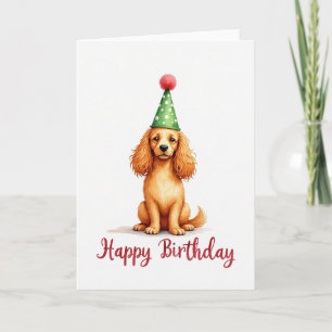 Tarjeta de sombrero de fiesta de perro dorado