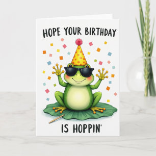 Tarjeta de sombrero de fiesta de rana alegre