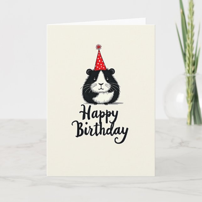 Tarjeta de sombrero de fiesta de roedor alegre (Anverso)