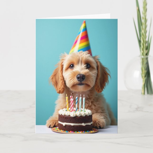 Tarjeta de sombrero de fiesta para cachorros (Anverso)