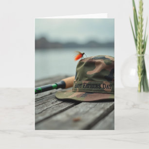 Tarjeta de sombrero del día del padre pescando