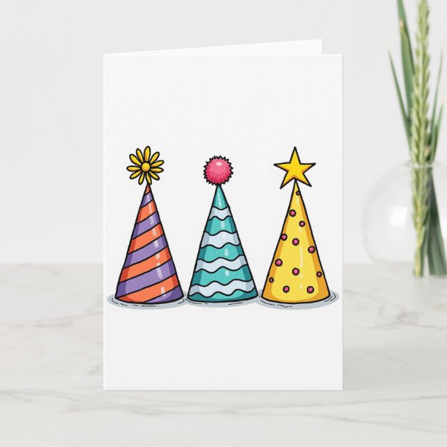 Tarjeta de sombrero delineado de cumpleaños festiv (Anverso)