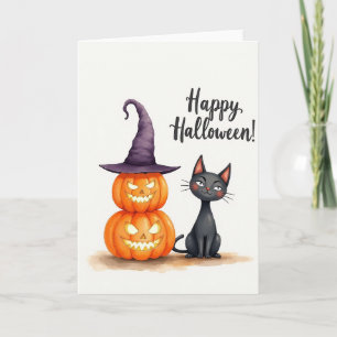 Tarjeta de sombrero púrpura Feliz Halloween