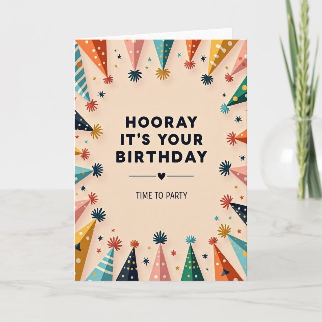 Tarjeta de Sombreros de Fiesta de Cumpleaños ¡Hurr (Anverso)
