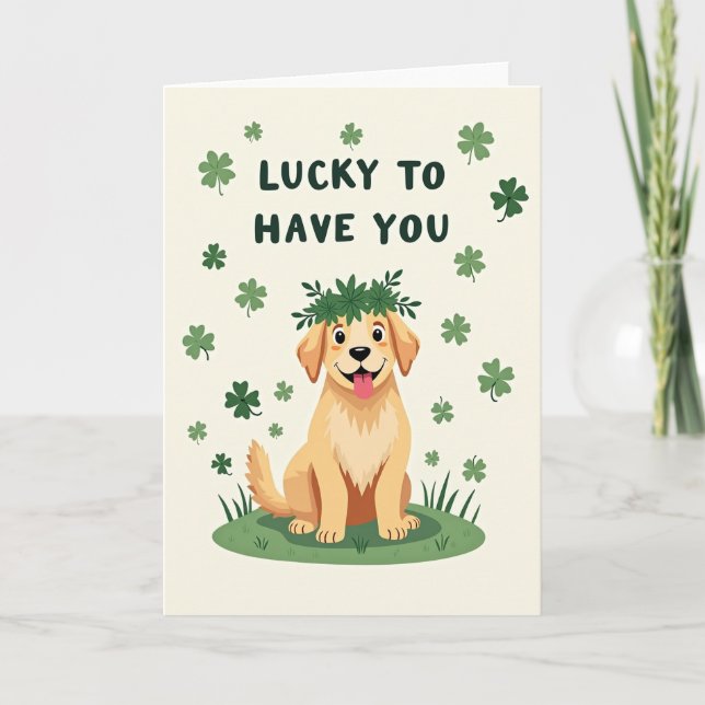 Tarjeta de sonrisa de cachorro dorado afortunado (Anverso)