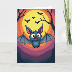 Tarjeta de sonrisa lunar de murciélagos de Hallowe