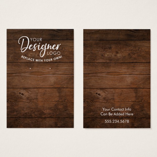 Tarjeta de soporte de aretes de madera marrón rúst (Anverso y reverso)