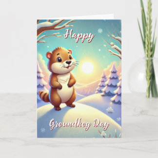 Tarjeta de soporte del Día de la Marmota Feliz y L
