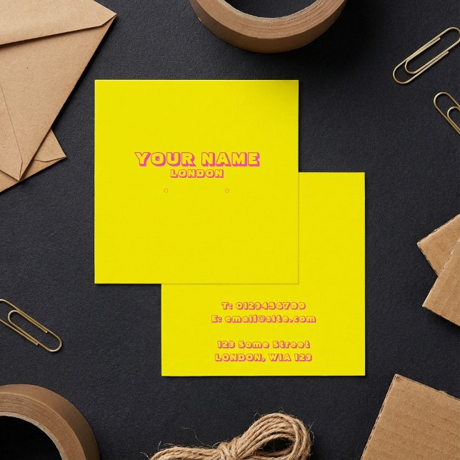 Tarjeta de soporte para el tirante amarillo y rosa (Bright neon yellow and pink earring holder card.)