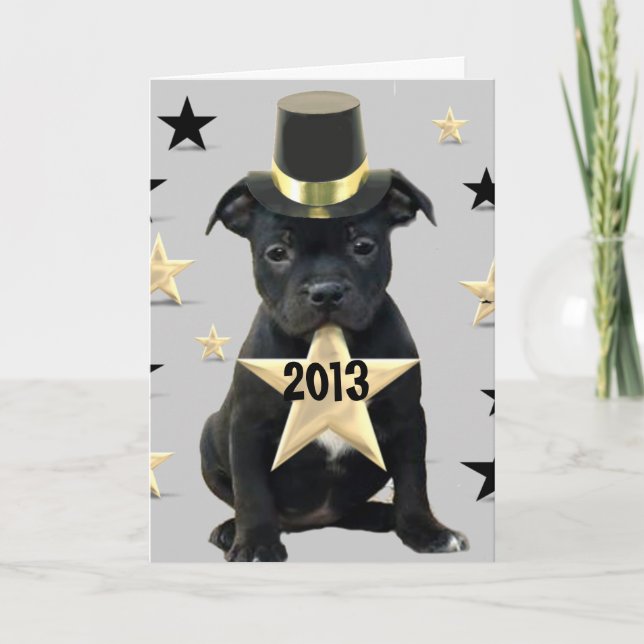 Tarjeta de Staffordshire bull terrier de la Feliz (Anverso)