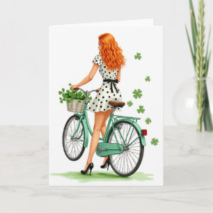 Tarjeta de Suerte de Mujer en Bicicleta Retro