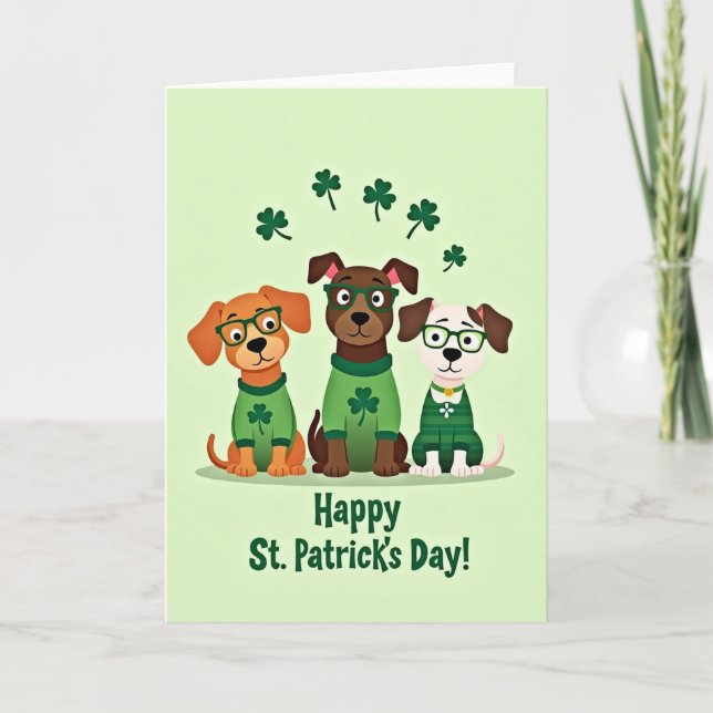 Tarjeta de Suerte de Perros Rojos y Verdes (Anverso)