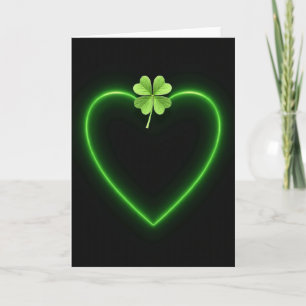 Tarjeta de Suerte de Trébol de Corazón de Neón