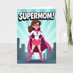 Tarjeta de súper héroe de mamá radiante