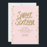 Tarjeta de Sweet 16<br><div class="desc">Una tarjeta de cumpleaños sweet 16 en rosa con letras doradas y bordes de estrellas. La tarjeta es fácil de personalizar con tu texto, fuente y color de fuente. ¿No es exactamente lo que estás buscando? Todos nuestros productos pueden ser diseñados a medida para satisfacer tus necesidades sin cargo adicional....</div>