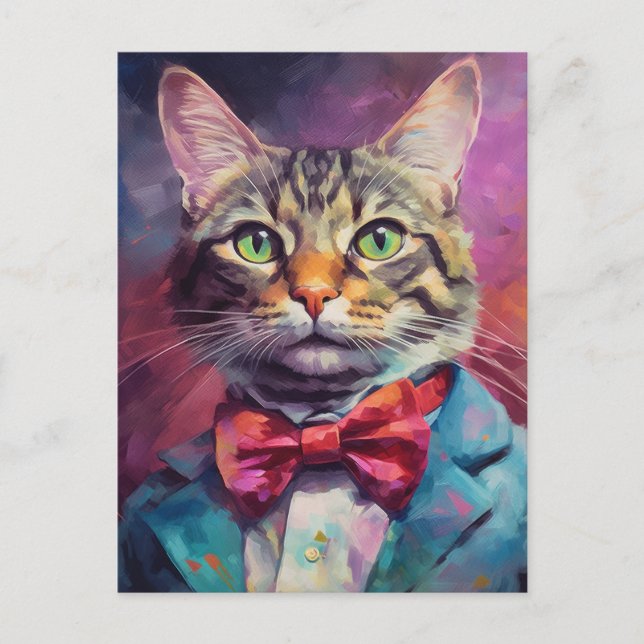 TARJETA DE TABBY CAT BOW TIE SUIT ART (Anverso)