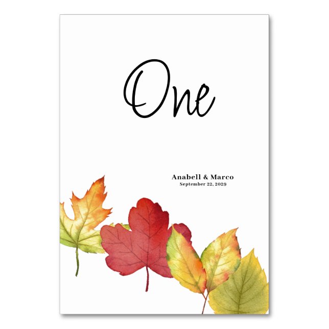 Tarjeta de tabla Boda de guiones de hojas de otoño (Reverso)