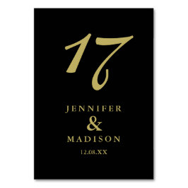 Tarjeta de tabla boda de guiones de oro negro pers