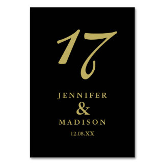 Tarjeta de tabla boda de guiones de oro negro pers