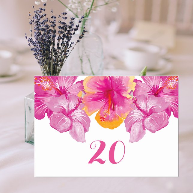 Tarjeta de tabla Boda floral de Hibiscus Brushed (Brushed Hibiscus Floral Wedding Table Card)