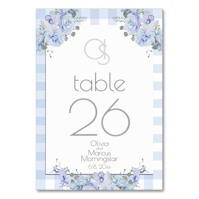Tarjeta de tabla boda | Monograma Blue Floral BOHO (Anverso)