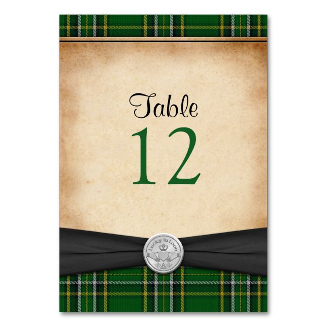 Tarjeta de tabla de Boda celta irlandesa Tartan Cl (Anverso)