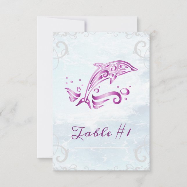 Tarjeta de tabla de Boda de delfín magenta (Anverso)