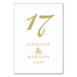 Tarjeta de tabla de boda de guiones blancos y dora