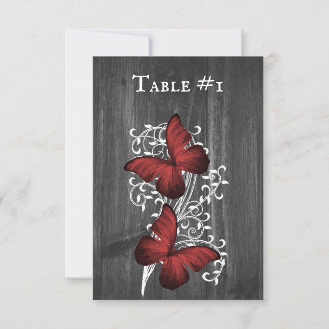 Tarjeta de tabla de Boda de mariposa roja rusa (Anverso)