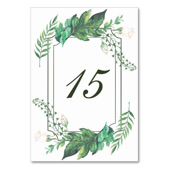 Tarjeta de tabla de Boda floral verde de naturalez (Reverso)