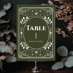Tarjeta de tabla de Boda gótico de Olive Vintage T<br><div class="desc">Elegante y moderno diseño boda inspirado en una carta de tarot. Los elementos se imprimen exactamente como aparecen en la pantalla cuando se agregan al carrito, por lo que se personaliza y se agrega cada número de tabla que se necesita a cada carrito individualmente. Artículos coincidentes en nuestra tienda para...</div>