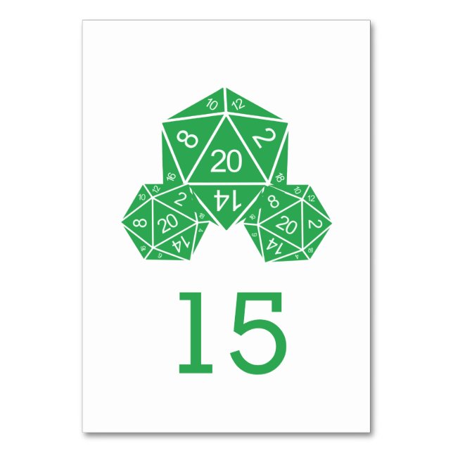 Tarjeta de tabla de Bodas de dados verde D20 (Anverso)