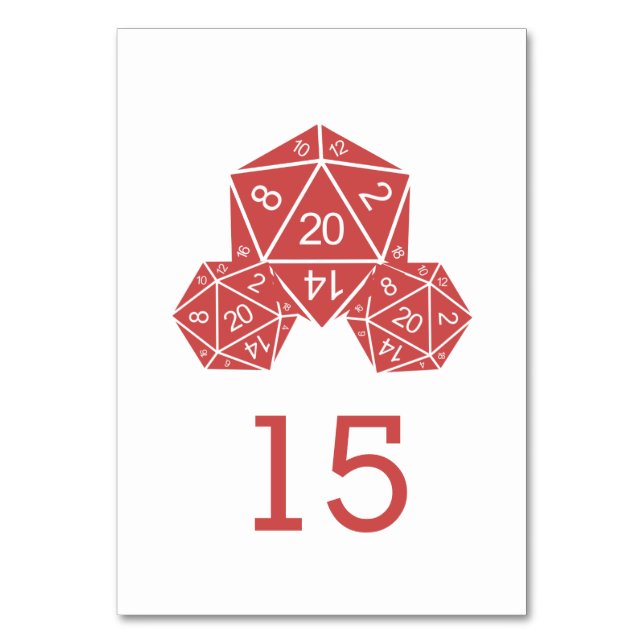 Tarjeta de tabla de Bodas Red D20 dados (Anverso)