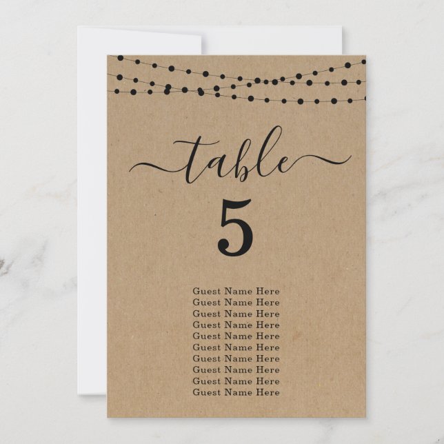 Tarjeta de tabla de la tabla de la tabla de asient (Anverso)