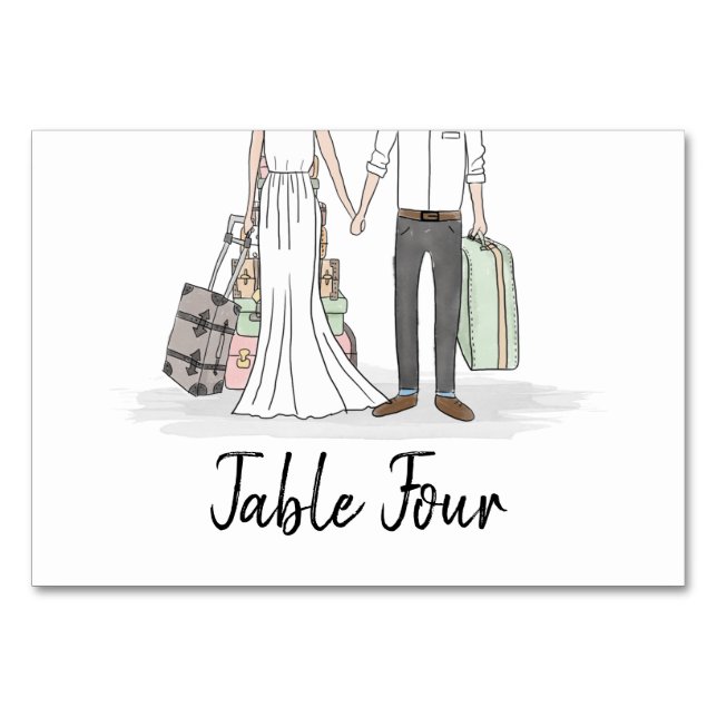Tarjeta de tabla de maletas de boda de destino (Anverso)